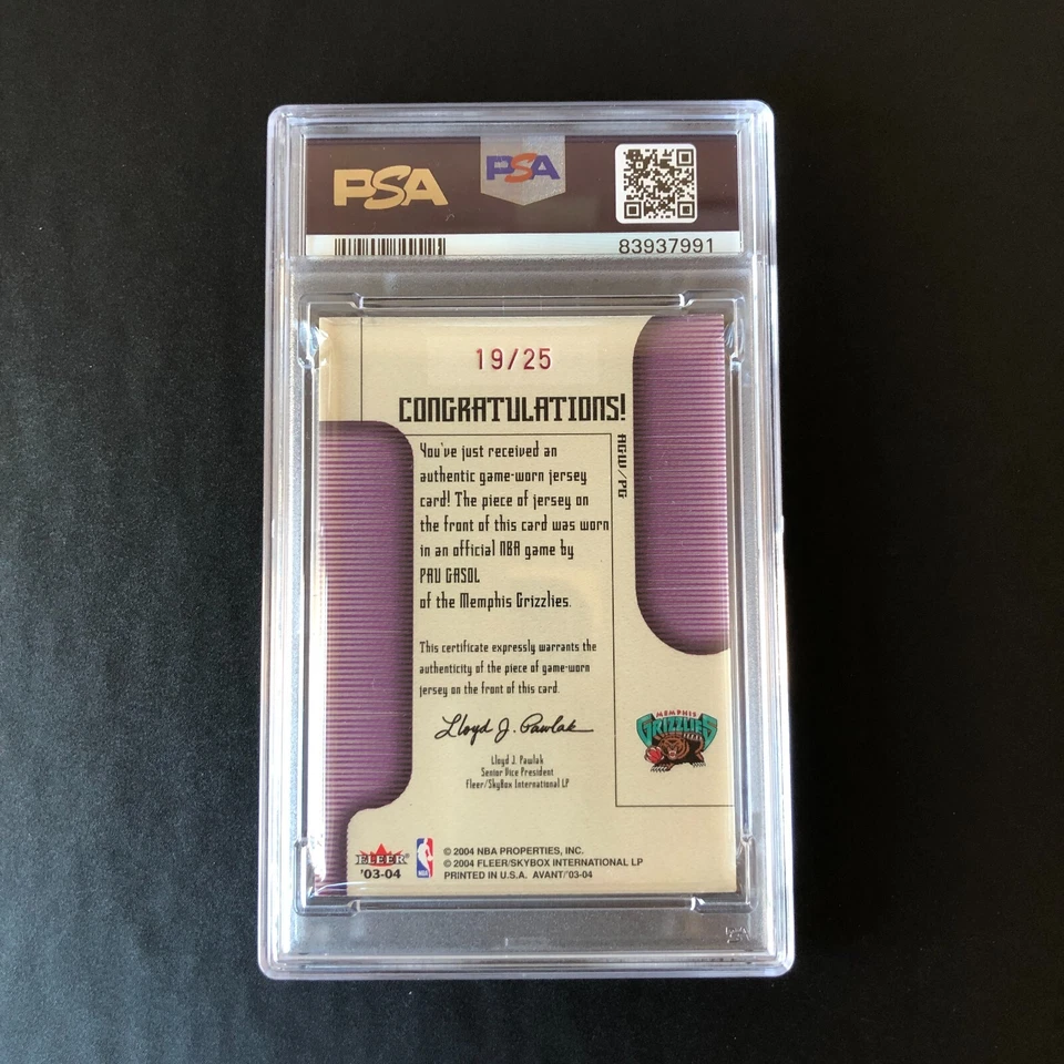 Camiseta deportiva Fleer Avant Pau Gasol 2004 auténtica usada en juegos dorada AGW/PG/25 PSA 8 Foto 4 de 4