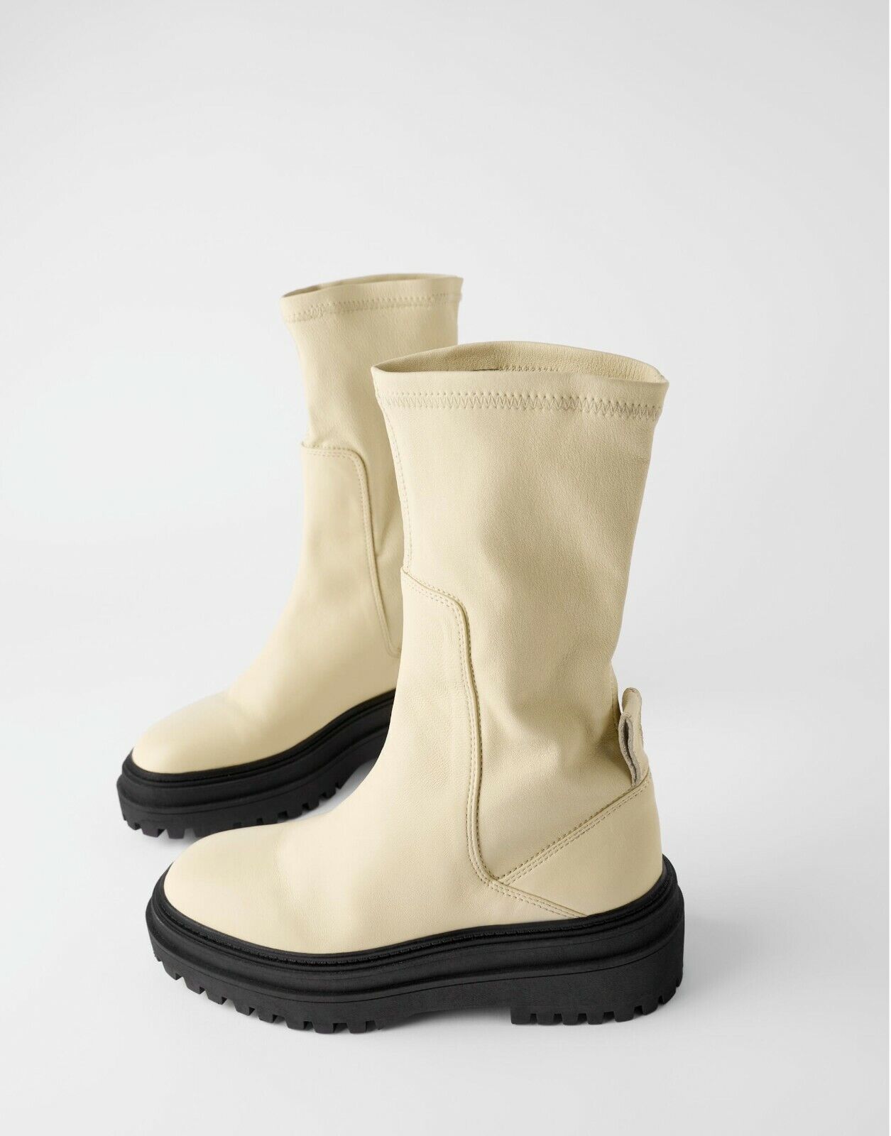 NWT ZARA Lug Sole Soft Leather Stretch Ankle Boots Vanilla Yellow 
