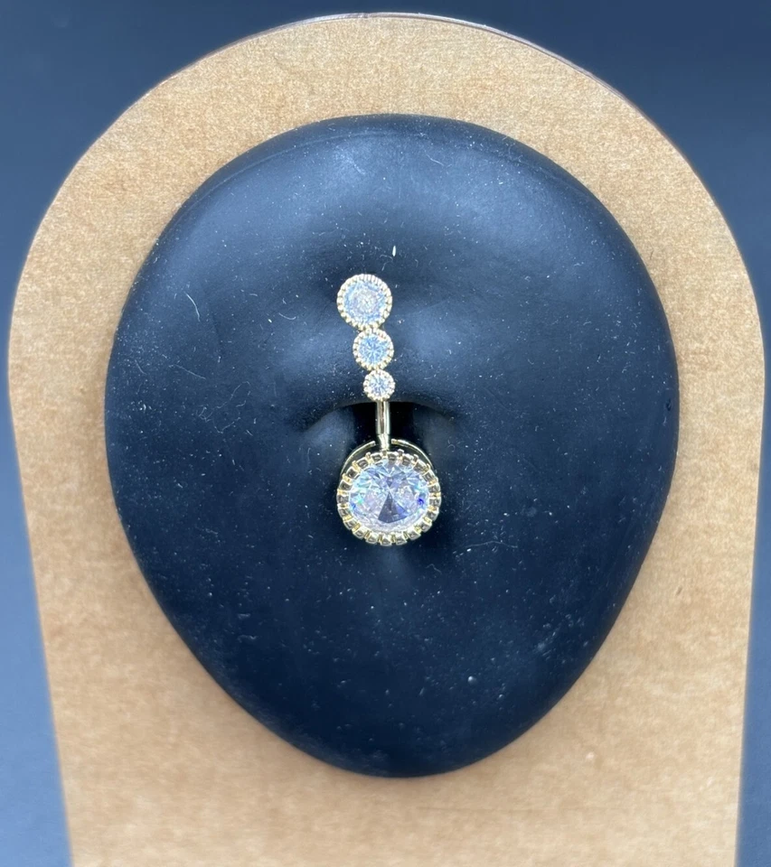 Piercing ombelico acciaio chirurgico Banana mm. 1,6 x 10 VERI ZIRCONI TONDI - Immagine 3 di 3