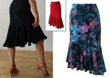 STRETCHY BALLROOM / LATIN DANCE SKIRT DIAGONAL FRILL BLACK / FLORAL / RED / MORE
