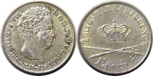 elf Denmark 4 Skilling 1-1/4 Schilling 1842 FK/VS Silver Christian VIII