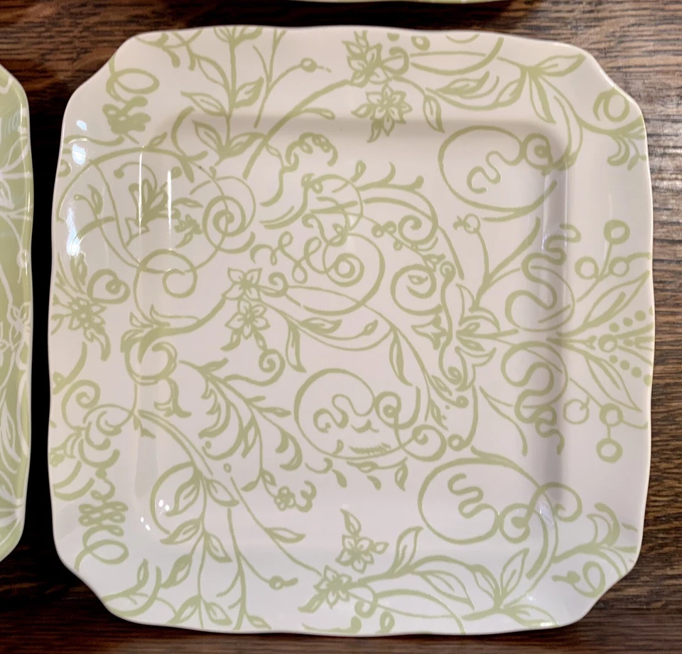"Lote de 4 platos de aperitivo retirados Cynthia Rowley CYNTHIA'S SCROLLS VERDE 6,25""" Foto 3 de 4
