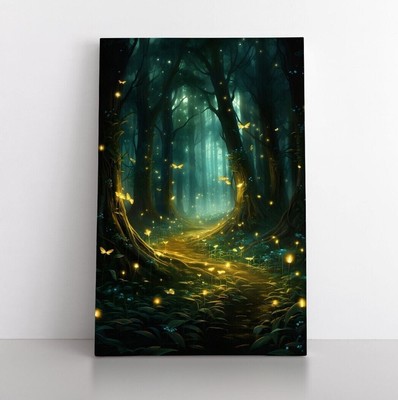 Enchanted Forest Fireflies Wall Art Print on Canvas | Spiritual Mystical Fantasy