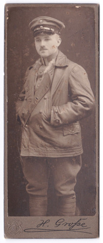 WW1 1916 German Officer H. Grosse Fur Lined Jacket Studio Portrait Board Photo