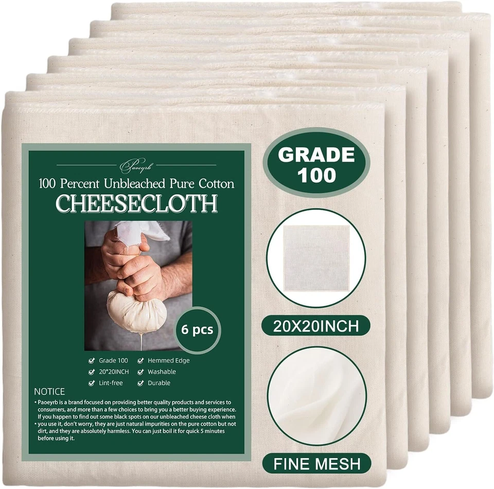 PAOEYRB 6Pcs 20x20Inch Cheese Cloth, 100Percent Organic Unbleached Pure Cotton Muslin...