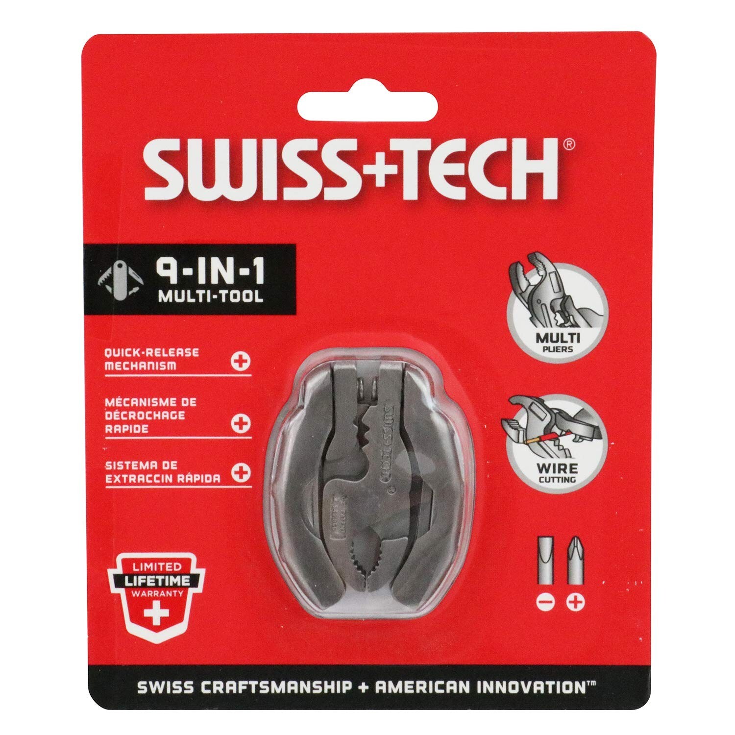 SWISS+TECH ST50016 Polished Stainless Steel 9-in-1 Micro Pocket Multitool wit...
