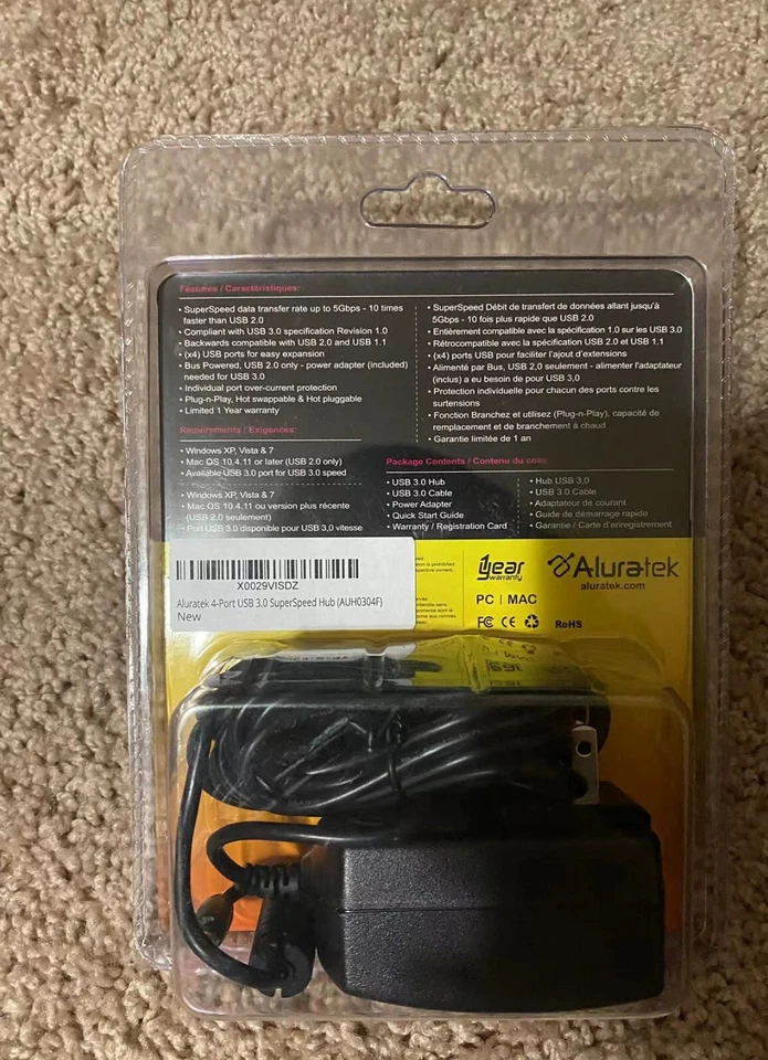 Aluratek AUH0304F 4-Port Usb 3.0 Superspeed Hub w/ Cable - Image 3 of 3