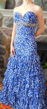 SLIM Ruffles/Tiers PROM Formal SWEETHEART Pleated CHIFFON Dress BLUE 2 New