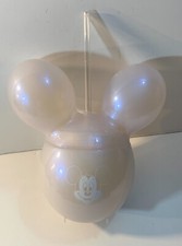 Disney Parks Mickey Mouse White Shiny Balloon Sipper Cup  Straw New