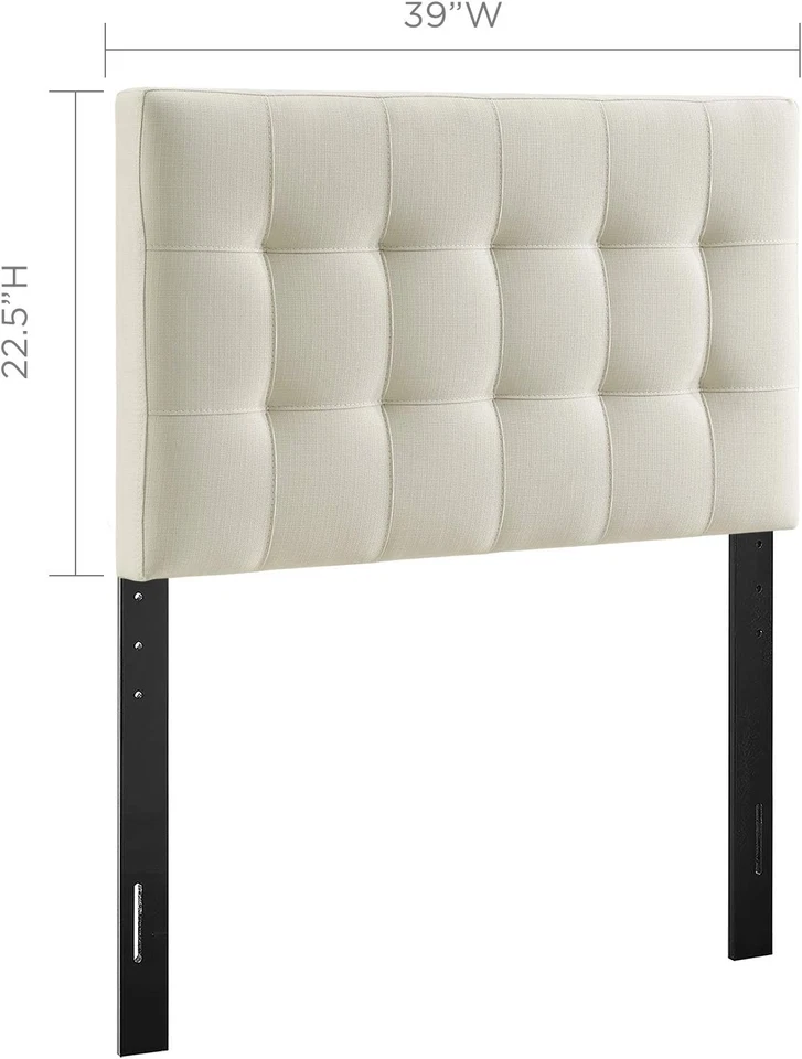 Lily Tufted Linen Fabric Upholstered Twin Headboard in Ivory - Image 2 of 4