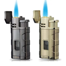 Torch Cigar Lighter Triple Jet Flame Butane Windproof Lighter with Punch Holder