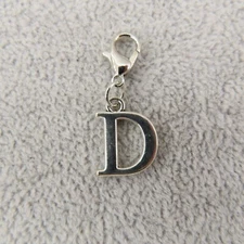 Initial CAPITAL LETTER D Charm Zipper Pull Keychain Add On Clip Silver Tone New