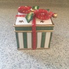 Fitz Floyd Christmas Green Striped Trinket Happy Holidays Small Lidded Box, 2004