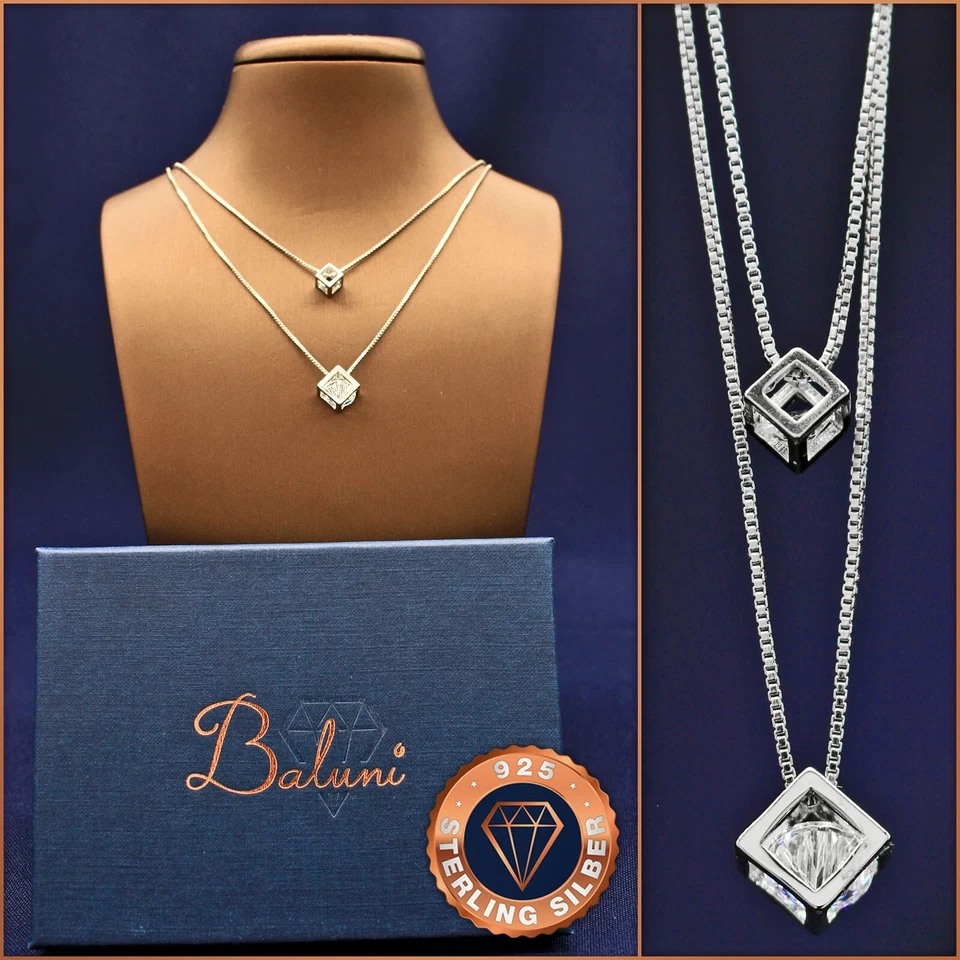 Halskette Doppel-Würfel-Kette 925 Sterling-Silber im Etui, Weihnachtsgeschenk - Bild 2 von 4