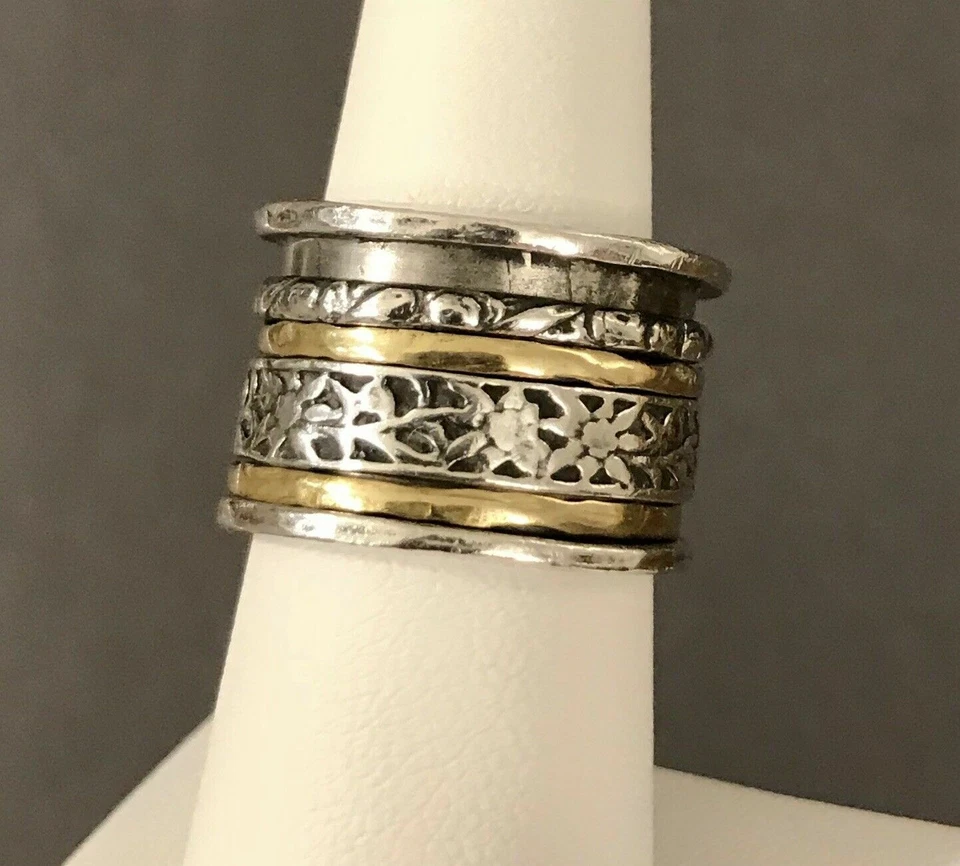 Anillo Giratorio Silpada R2293 Talla 7 Giratorio Plata de Ley 925 Oxidada y Latón Foto 2 de 4