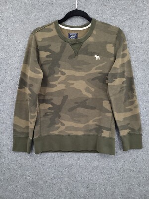 Abercrombie Fitch Sweatshirt Womens XS Long Sleeve Crew Neck Logo Green  Camo