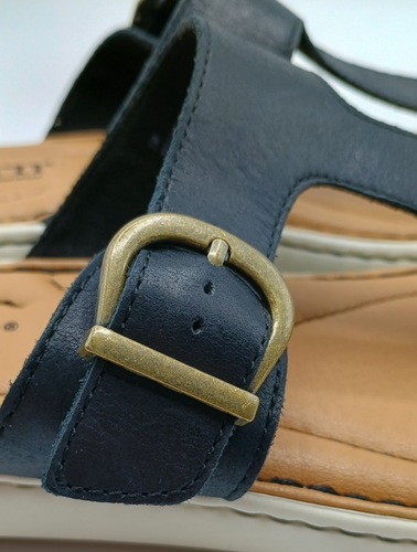 Born Jules T Shape Thong Black Leather Sandals Brass Buckles Size 7M Comfy - Picture 8 of 10