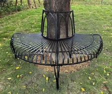 Metal Garden Semi-Circle Tree Wrap Bench Chair Decor Antique Black/White Outdoor
