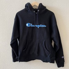 VTG Champion Reverse Weave Youth XL Black Fleece Logo Pullover Hoodie Kids