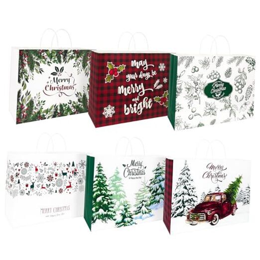 12 Extra Large Christmas Gift Bags Bulk Paper Gift Bags with Handles