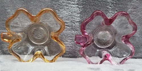 Lot of 2 VINTAGE SHAMROCK SHAPED DISHES PINK AND GOLD -Candy or Trinket Dish