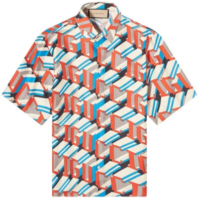Authentic Men's Gucci 3D Pixel Print Silk Bowling Shirt 770290 New $1500