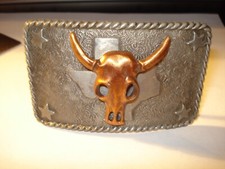 Vintage Copper Colored Metal Steer TEXAS Belt Buckle 80'S