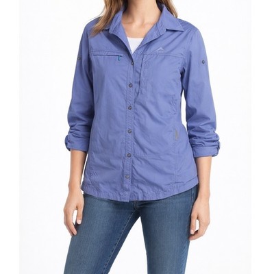 K-Way Women's Technical Design Lightweight Outdoor Button Up Shirt Blue- 12