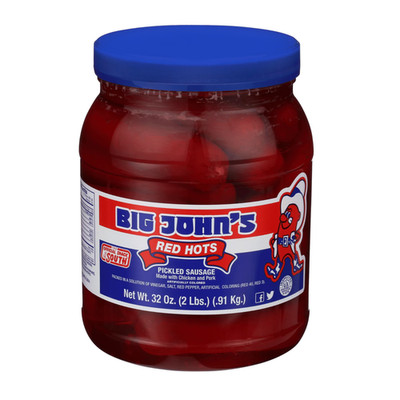 Big John's Ready To Eat Red Hots Pickled Sausage 32oz Jar Protein 10g Delicious