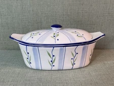 Cook Street Inc. 3 Piece Butter Boat Blueberry Floral Vine Blue White Porcelain