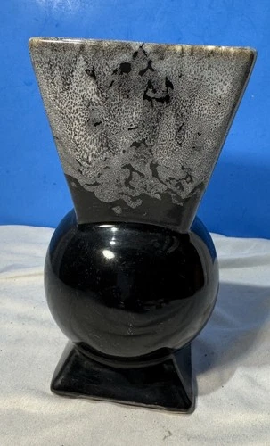Art Deco Vase Brush McCoy USA 704 Pottery Black Drip Glaze 1940’s Moderne