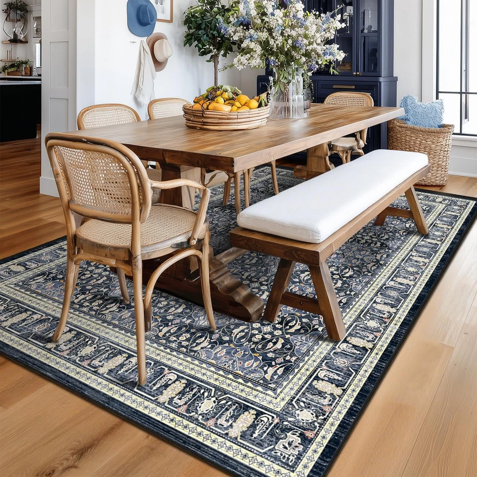 Dark Blue 5x7 Area Rugs for Living Room Bedroom, Transitional Boho Moroccan F... - Image 3 of 4