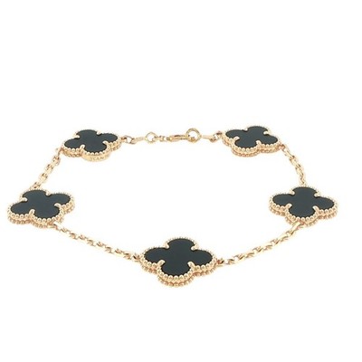 Van Cleef & Arpels Alhambra 18K Yellow Gold Black Onyx Bracelet