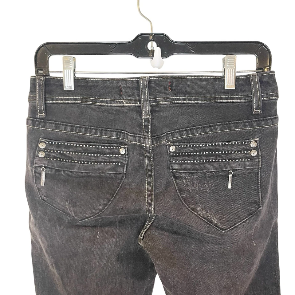 Женские джинсовые шорты Zana Di Bermuda 7 черные искусственно состаренные со стразами средняя посадка Y2k - Изображение 4 из 4