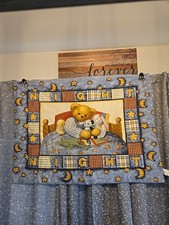 VTG Blue Jean Teddy  NIGHT NIGHT  Crib Comforter Standard Size Exc Condition 