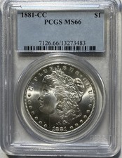 1881-CC $1 Morgan Dollar PCGS MS66 Bright White Gem, fantastic strike.  