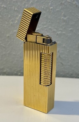 Authentic Dunhill Swiss Gold Stripe Gas Lighter Spark Tested