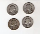 Lot of 4 90% silver 1940's Washington Quarters (pre 1964) $1.00 face