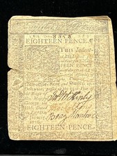 1776 DELAWARE American Revolution Rare Colonial Currency Bank Note 18 Pence