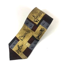 Eagle Neckwear Silk Tie Men's Golf Themed Abstract Block Pattern Maroon Gold