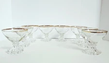 Vintage Gold Rim Glass Sherbet Dessert Ice Cream Coupes Set of 8