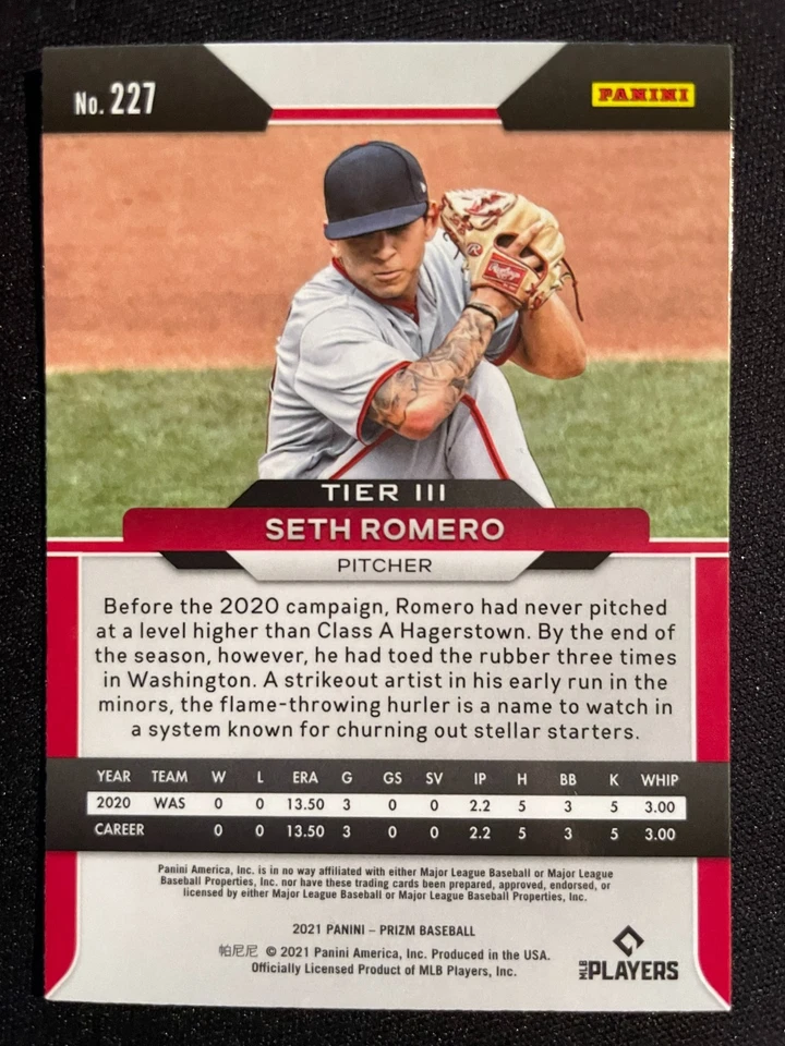 Seth ROMERO RC 2021 Panini Prizm Baseball #227 Washington Nationals - Image 2 of 2