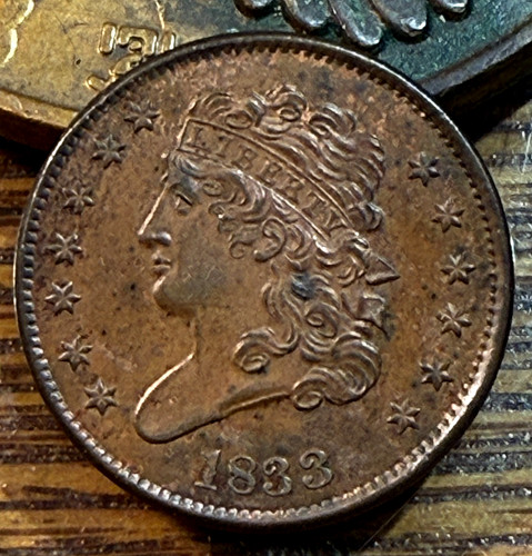 1833 Half Cent Super Original Very Choice AU Beauty CHRC