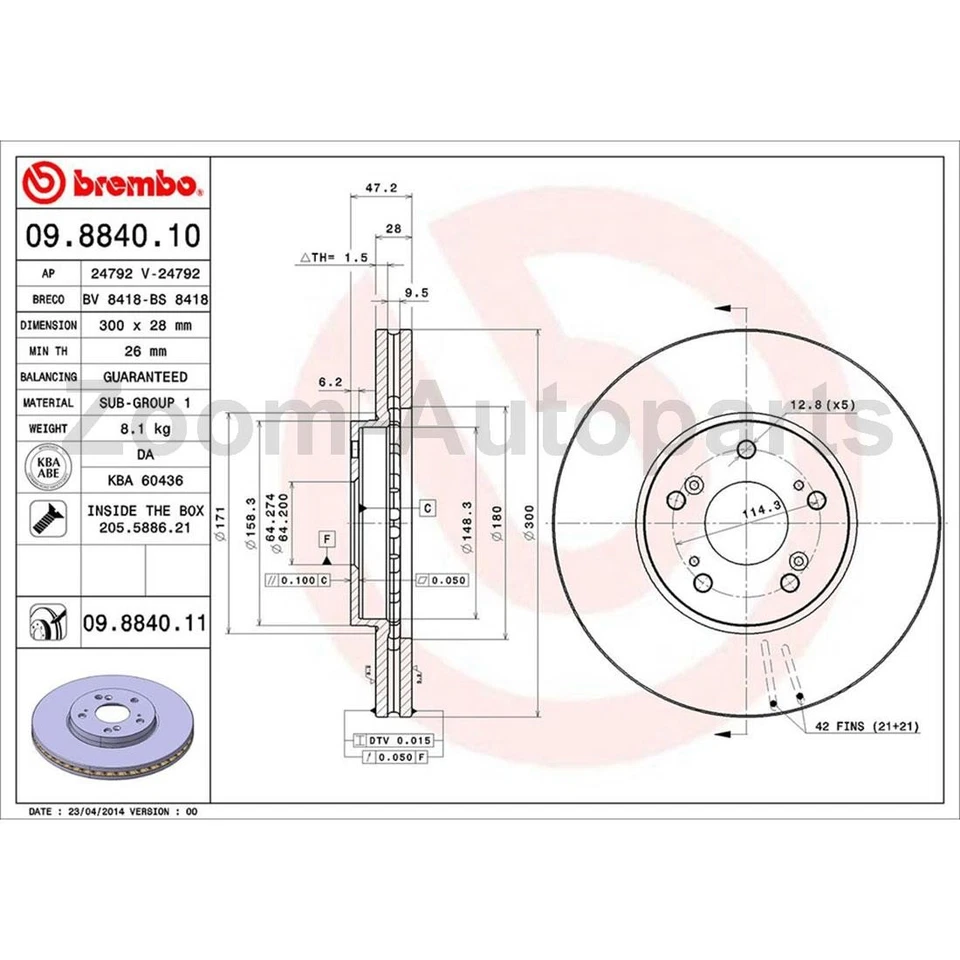 Оригинальные передние тормозные диски и тормозные колодки Brembo для Honda Accord 2003-2010 2011 2012 годов выпуска - Изображение 4 из 4