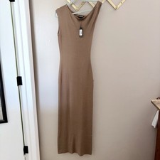 PRETTYLITTLETHING Mocha Fine Knit Twist Neck Maxi Dress Size M NWT