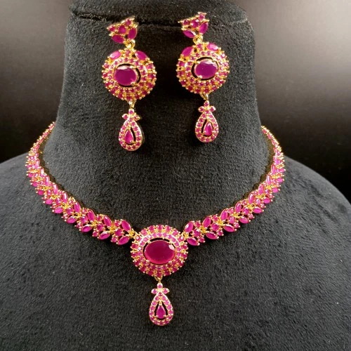 Traditional 22K Gold Plated Oval Red Ruby Necklace Set Bollywood Wedding Wear Gi - product listing photo