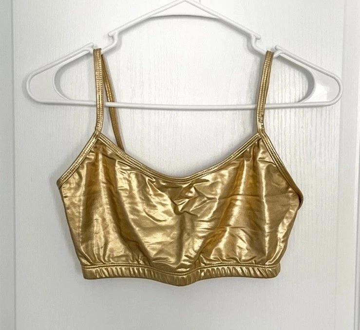 Sujetador deportivo Natalie Dancewear metálico imitación cuero aspecto húmedo brillo baile - dorado Foto 3 de 4