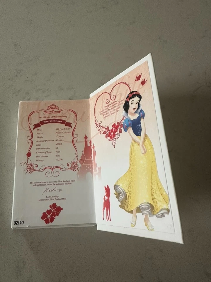 2015 Niue Disney Princesa Branca de Neve 2$ 1 oz Moeda de Prata Prova Limitada Nova com Caixa - Imagem 3 de 4