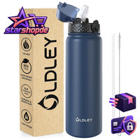 Edelstahl Trinkflasche 1L Isoliert Bpa-Frei Auslaufsicher Marineblau Sport Gym