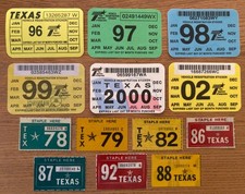 13 TEXAS Windshield Vehicle Registration/License Plate Stickers 1970s 80s 90s